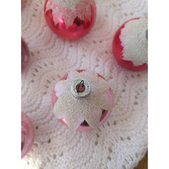 Vintage Shiny Bright Pink Snow Cap Ornaments - Lot of 7 - Mercury Glass - Picture 2 of 5
